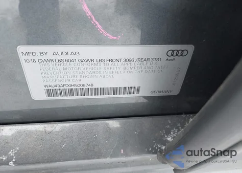 2017 Audi A8 L Sport z USA, uszkodzony, nr VIN WAU43AFD0HN008748